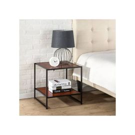 Table De Chevet - Zinus - Acajou Rouge - Étagère Métal - 51x51x51 Cm - Design Élégant