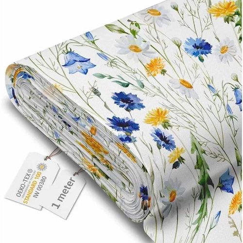 Toile Imperméable Voile Tapissier Tissu 160x100 Cm Blanc À Fleurs