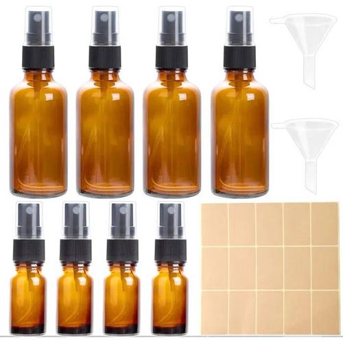 Flacons Pulvérisateurs en Verre 4x50 ml et 4x10 ml avec Entonnoirs et Étiquettes