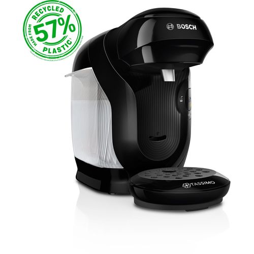 Machine multi-boissons Bosch TAS112E - 1400 W - Café, Café crème, Cappuccino, Chocolat chaud, Espresso, Lait chaud, Latte Macchiato, Thé - Plastique recylcé noir