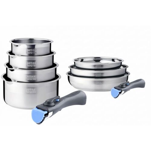 Batterie De Cuisine Inox 9 Pièces Avec 2 Manches Amovibles Arthur Martin Am2694