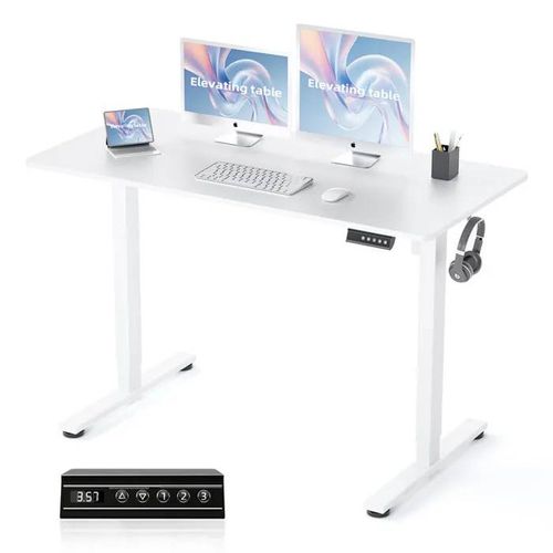 Bureau Assis Debout Électrique - Earthy Home - 120 X 60 Cm - Blanc - Fonction Mémoire - Anti-Collision