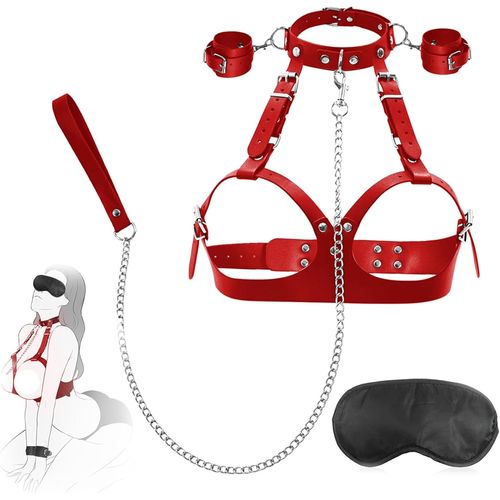 Bdsm Kits De Bondage Menottes, Sm Harnais Avec Menottes Et Masque Pour Les Yeux, Sex Lit Sex Toýs Femme Couple, Bdsm Ensemble Jeux Sexuelle Pour Adulte Couple (Rouge)