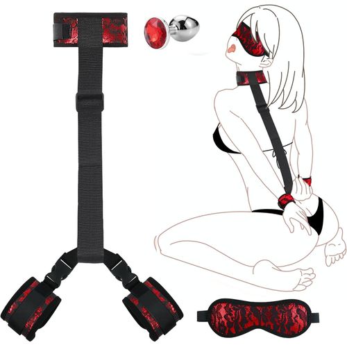 Jgd-Sex Toy¿S Femme, Menottes Sexy Érotique, Sex Toy¿S Couple, Bdsm Menottes, Matériau Souple, Sûr Et Confortable, Les Motifs En Dentelle, Le Summum De La Sensualité, À Utiliser Avec Un Plug Anal