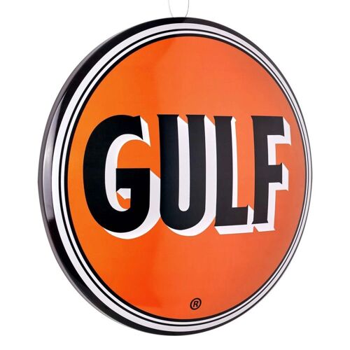 Plaque Bombée Gulf Orange Et Bleu 40 Cm Tole Metal Déco