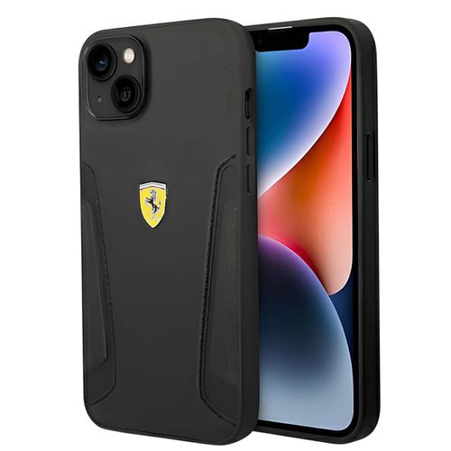 Coque pour iPhone 14 Plus Antichoc en Cuir Stamp Sides Ferrari Noir