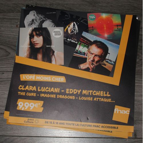 Rare Plv Souple 30x30cm Eddy Mitchell / Clara Luciani / Louise Attaque / The Cure / Imagine Dragons / Magasins Fnac