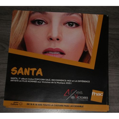 Rare Plv Souple 30x30cm Santa Popcorn Salé ( Victoires De La Musique ) Magasins Fnac