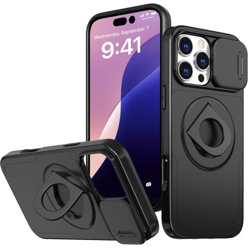 JGD-Coque pour iPhone 16 Pro Max, Compatible avec Magsafe [Protection Caméra et Anneau de Support Rotatif] Housse Etui de Protection Magnétique Antichoc pour Apple iPhone 16 Pro Max (Noir)