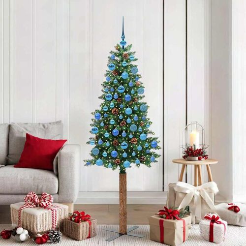 vidaXL Sapin de Noël mince Vert 180 cm PVC et bois de pin massif