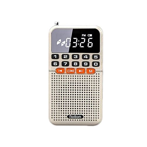 Mini radio de poche portable pour touristes, récepteur d'antenne radio, haut-parleur Bluetooth, baladeur avec affichage LED, lampe de poche, lecteur de carte TF Gold