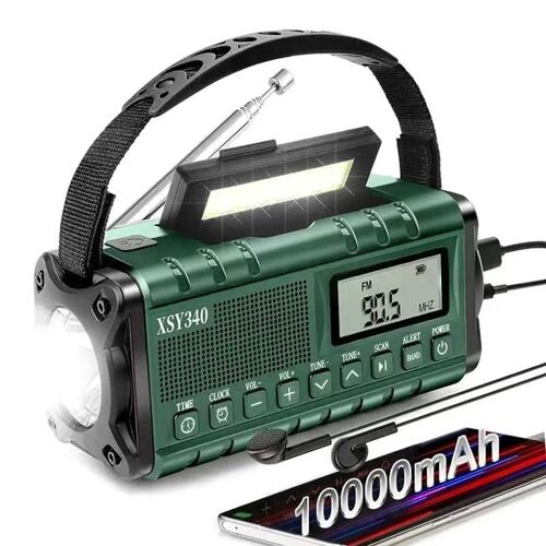 Radio météo solaire étanche 10000mAh, Radio d'urgence à manivelle, alerte AM/FM/SW/NOAA, Radio Portable avec lampe de poche de lecture green