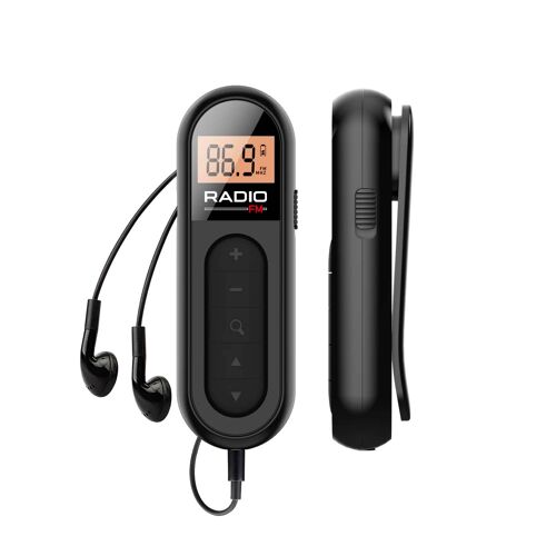 [Mini radio FM portable] Mini radio FM portable rechargeable avec clip - Convient aux réunions, aux rapports - Arrivée avec des écouteurs Black
