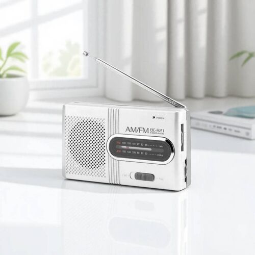 Mini Radio AM FM Portable, haut-parleurs stéréo universels, récepteur, lecteur de musique pour usage domestique et extérieur, batterie non incluse Argent