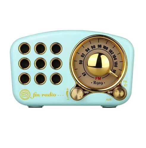Brochure de haut-parleur Bluetooth rétro, radio FM en bois, style classique à l'ancienne, prise en charge de la carte TF, lecteur MP3, volume fort Bleu