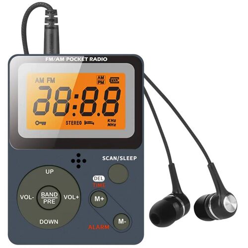 Radio numérique, FM/AM, récepteur de musique stéréo 2 bandes, radio de poche portable avec écouteurs, écran LCD, 2 piles sèches AAA Bleu