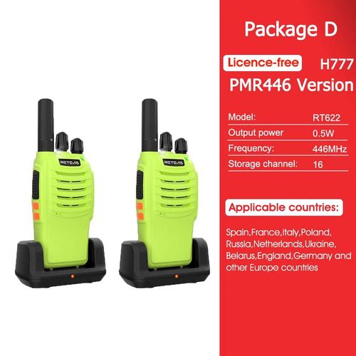 Retevis H777 Talkie-walkie vert 2 pièces Portable PMR446 FRS Radio bidirectionnelle longue portée VOX Type-C Talkie-walkie pour camping randonnée PMR