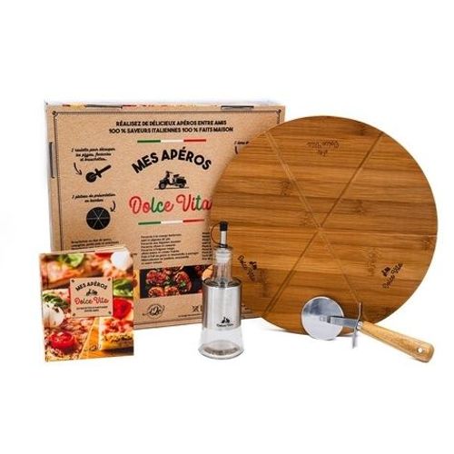 Mes Apéros Dolce Vita - Coffret Avec 1 Bouteille 200 Ml, 1 Plateau De Présentation En Bambou, 1 Livre Recettes, 1 Roulette