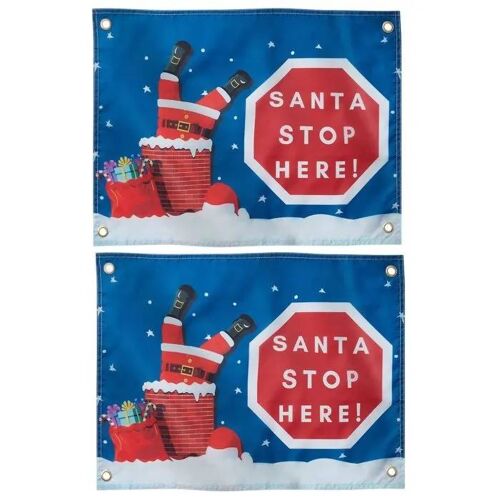 Ensemble de Deux Drapeaux "Santa Stop Here" - Décoration Festive 46 cm x 61 cm