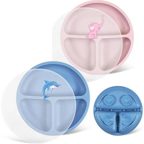 Nesritoy Assiettes En Silicone Pour Bébé Avec Ventouse Et Couvercle 2 Pièces