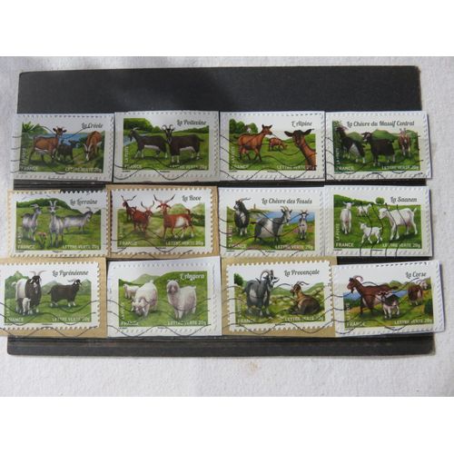 Lot De 12 Timbres Oblitérés "Les Chèvres De Nos Régions" - 2015