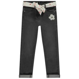 Jean Slim Avec Ceinture Fleurie À Nouer Pour Fille - Gris Foncé