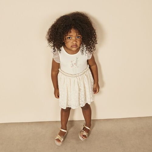 Robe Body De Cérémonie Effet 2 En 1 Avec Broderies Pour Bébé Fille - Ecru