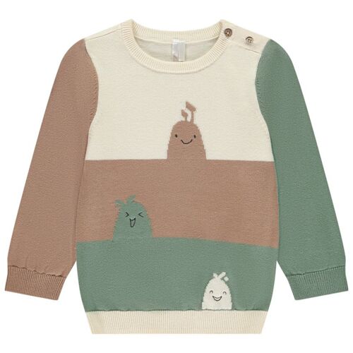 Pull en tricot jacquard tricolore pour bébé garçon - Ecru