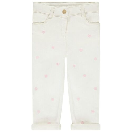 Jean Effet Denim Avec Broderie Fantaisie Pour Bébé Fille - Ecru