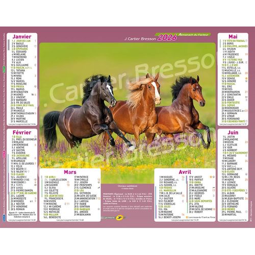 Almanach La Poste Calendrier Facteur Ptt 2026 Chevaux