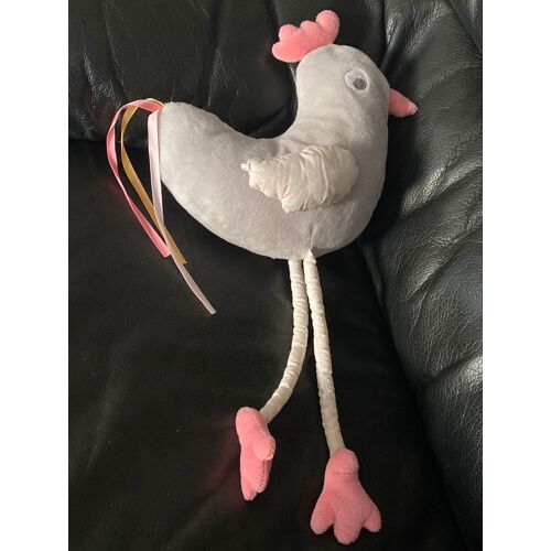 doudou peluche poule cocotte oiseau obaibi okaidi gris rose coeur