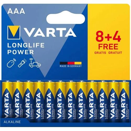 Piles AAA - Varta - Longlife Power - Alcalines - Lot de 12 - Fabriqué en Allemagne