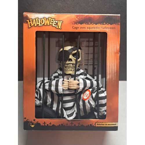 Cage avec squelette halloween avec détecteur de mouvement