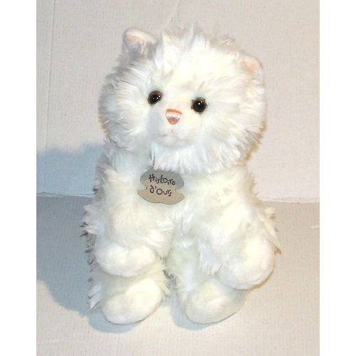 doudou chat blanc à poils longs histoire d'ours peluche 28 cm