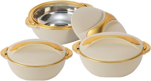 Jexnovashop-Lot De 3 Cocottes Isothermes Avec Couvercle ¿ 3/2/1 Litre ¿ Réchauffeur/Refroidisseur De Nourriture ¿ Plats De Service Thermiques Avec Couvercles ¿ Récipient Pour Aliments Chauds En Acier