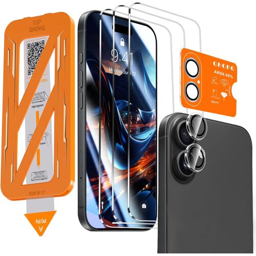 KALANKA-3 Pièces Verre Trempé pour iPhone 17 + 1 Jeu Protection Caméra Arrière, Top 9H+ Glass Film, [12 Pieds Qualité Militaire Protection écran], Auto-Install 1s, Coque Compatible