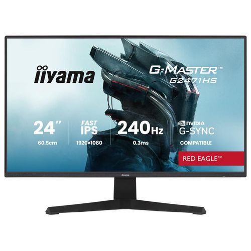 iiyama G-MASTER Red Eagle G2471HS-B1 - Écran LED - jeux - 24" - 1920 x 1080 Full HD (1080p) @ 240 Hz - Fast IPS - 350 cd/m² - 1000:1 - 0.3 ms - HDMI, DisplayPort - haut-parleurs - noir, mat