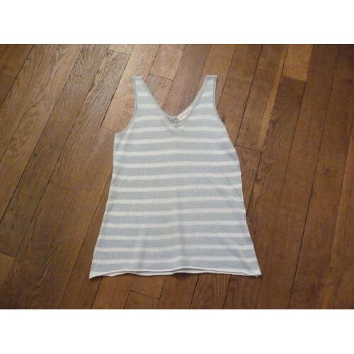Top/ Tee Shirt Blanc Rayé Bleu Gris Sans Manches- Taille S- Autre Chose