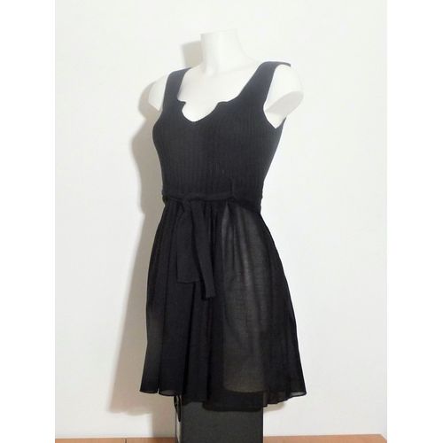 Tunique Longue/ Robe Bi Matière Noir Avec Ceinture- Taille 1- Cop Copine