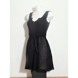 Tunique Longue/ Robe Bi Matière Noir Avec Ceinture- Taille 1- Cop Copine