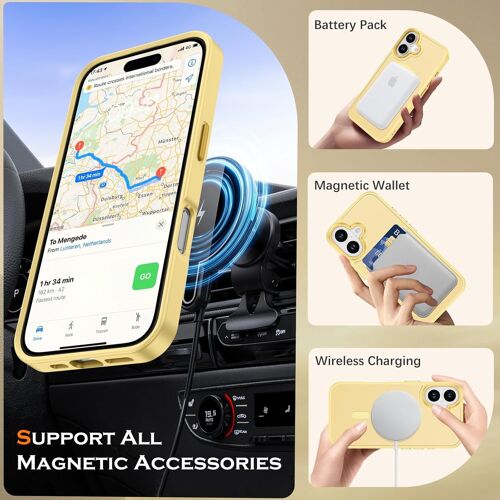 KALANKA-Coque de protection arrière pour iPhone 16 Plus 6,7"", magnétique translucide, résistante aux chocs et aux rayures, jaune