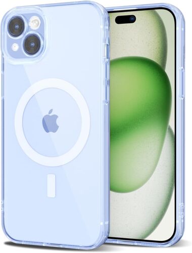KALANKA-pour iPhone 15 Coque Compatible avec MagSafe, Transparente Magnétique Protection de l'objectif Etui Housse, Pleine Silicone Cover, Coque Mat Translucide Mince Antichoc, Bleu Ciel