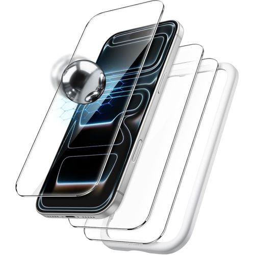 JGD-Protection D'écran Incassable pour iPhone 17 Pro Max 6,9 Pouces, 9H+ Film en Verre Trempé Qualité Militaire avec Outil d'Installation Facile, Compatible Coque, HD Transparent, Lot de 3