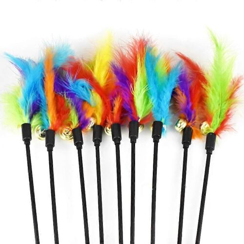Jouet Interactif En Forme De Baguette A Plumes Pour Chats Et Chatons, Plumes En Peluche, Jouet Sauteur Froisse, Attrape-Fils