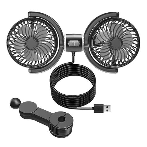 Ventilateur USB a deux tetes pour siege arriere, reglable en angle et trois vitesses, pour camions, SUV, voiture, ref. 1927