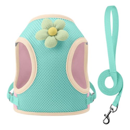 Harnais Reflechissant Pour Chat, Gilet En Maille Respirante, Reglable, Anti-Traction, Leger, Ensemble De Voyage, Vert Tropical, Taille S