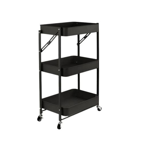 Todeco Desserte A Roulettes Pliante, Chariot Mobile A 3 Niveaux, Chariot De Cuisine, Pas D'assemblage, 46 X 29 X 78 Cm, Pour Cuisine, Bureau, Salle De Bain, Vestiaire, Noir