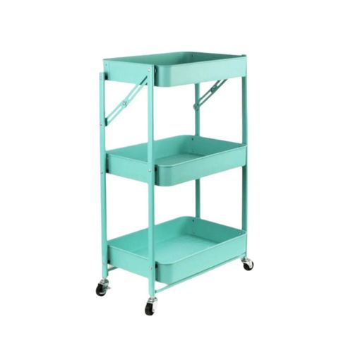 Todeco Desserte A Roulettes Pliante, Chariot Mobile A 3 Niveaux, Chariot De Cuisine, Pas D'assemblage, 46 X 29 X 78 Cm, Pour Cuisine, Bureau, Salle De Bain, Vestiaire, Vert