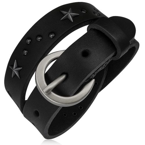 Zense - Bracelet Homme Ajustable Cuir Noir Double Tour Boucle Ceinture Zb0122