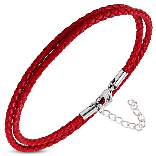 Zense - Bracelet Fin Homme Chocker En Cuir Véritable Rouge Zb0261